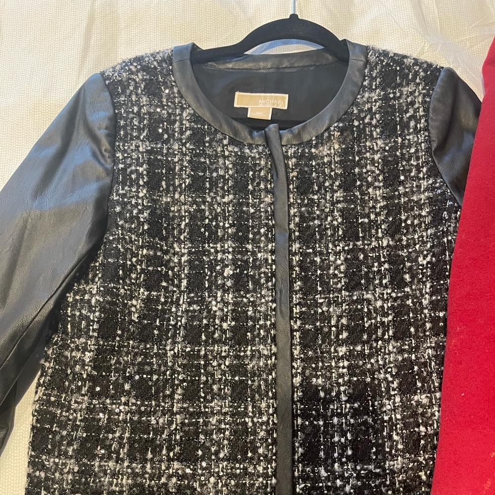 Michael kors leather sleeves with wool boucle